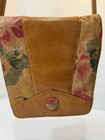 Vittorio Perini Vintage Leather Handbag Tan   Floral Patterns W flap Closure