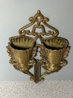 Vintage Antique Solid Brass Wall Hanging Matchstick Holder Double Pocket Striker