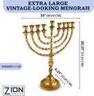 Zion Judaica Extra Large Chanukah Candle Menorah 21  H X 16  W Antique Gold