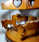 Vintage Handcrafted Wooden Spinning Carousel Four Horses    Wood And Brass