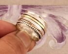 Hammered 925 Sterling Silver Designer Spinner Three Tone Meditation Ring