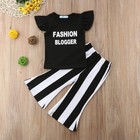 2pcs Toddler Baby Girls Clothes Ruffle Short Sleeved Tops stripe Flare Pants Set
