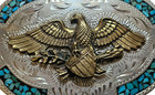 Vtg Wil Aren Western Cowboy Silver Tone Turquoise Inlay Eagle Men s Belt Buckle