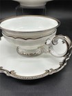 Pair Hutschenreuther Revere  White W  Platinum  Cup   Saucer Set  s   2 1 4 
