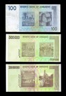 Zimbabwe 3pcs Set 100  500k  200 Mill  2007 8 P69 76 81 Circ-unc