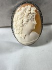 Beautiful Antique 900 Sterling Carved Shell Cameo Brooch