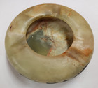 Vtg Green With Brown Marble Onyx Alabaster Natural Stone Round Ashtray 4  X 1 2 