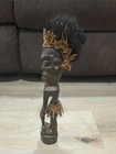 African Tribal Wood Carved Figure Statue Raffia Hair Folk Art 15 