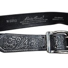 Eddie Bauer Black Embossed Leather Belt Silver Buckle Genuine Leather Floral M