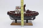 Vintage Wood Tug Boat Model Ship On Stand   9 5  Detailed   Solid Wood
