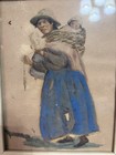 Watercolor Of Woman Carrying Baby In Traditional South American Clothing   Hat