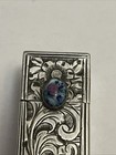 Vintage 800 Silver Floral Etched Lipstick Case W mirror Art Glass Cabochon