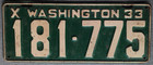 Washington 1933 License Plate Original