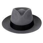 New British 100  Wool Felt Hat Men Fedora Raw Edge Brim Satin Lined Big Size 