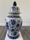 Chinese Ming 24    Tall Ladies Blue And White Porcelain Temple Jar