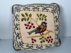 Vintage Swedish  Scandi Cross Stitch Wool   Velvet Bird Needlepoint Pillow