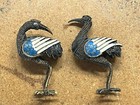 Lot 2 Antique Art Deco Nouveau Handmade Metal Mesh   Enamel Crane Heron 2  Birds
