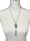 Vtg Antique Gold Tone Pink Rose Rhinestone Art Nouveau Brooch Necklace Read