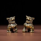 Hot Chinese Antique Brass Pair Of Lion Pendants Copper Desktop Accessories