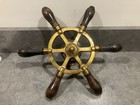 Vtg 12    Boat Ship Captains Steering Wheel Nautical Brass Wood Maritime W mount