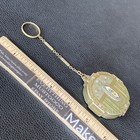 Victorian Deco Finger Loop Fob Chain Metal Compact Enameled Center Pink Floral