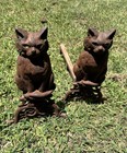 Antique Victorian Cast Iron Cat Andirons With Glass Eyes Fireplace Pair