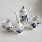 Elegant Porcelain Blue Rose Mini Tea Set - 7 Pieces  Vintage Victorian
