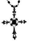 16    Double Strand Black Bead Necklace W cross  Gothic Style