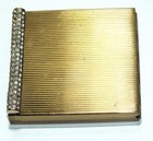 Vintage Volupte Gold Tone Compact With Rhinestones Mirror Face Powder Vanity