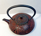 Tetsubin Teapot Japanese Cast Iron Bamboo Pine   Blossom With Tea Screen Vintage
