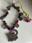 Vintage Indian Coin Necklace 25 Paise Beaded Tribal Statement Fish Pendant Boho