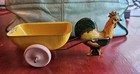 Antique Vintage Tin Metal Mid Century Rooster Chicken Easter Cart  Old Metal Toy