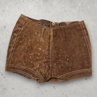 Vintage 1970s Leather High-waist 26  Brown Suede Shorts Snap Buttons Hippie