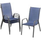 Set Of 4 Patio Dining Chairs Outdoor Stackable Armrest Space Saving Garden