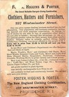 1880s Providence R i  Foster Higgins   Porter Clothiers Hatters Trade Card 40-51