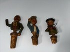 Lot Of 3 Antique Wood Carved Mechanical Animated Faces Wine Stopper Cork Vintage