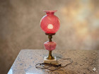 Vintage Fenton Cranberry Opalescent Swirl Lamp Marble Base Mint