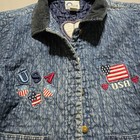 Rainbow Sportswear Quilted Denim Jacket Women Large Blue Usa Embroidered Vintage