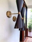 Pair  Mid Century Modern Italian Brass Wall Sconce Stilnovo Style Monolith Lamp