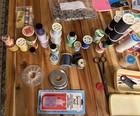 Vintage Sewing Notions Lot Thread Bobbins Snaps Fasteners Tools