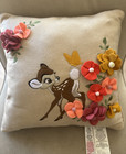 Disney Parks Bambi Embroidered Throw Decorative Floral Pillow 18 X 18 In