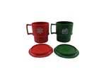 2 Vintage Tupperware Red And Green Holiday Stacking Cups Mugs W Lid Coaster