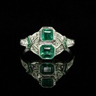 Art Deco Emerald   Lab Created Diamond Two-stone Wedding White Gold Finish Ring