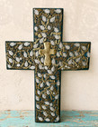 Vintage Milagros Charms Mexican Folk Art Wood Wall Cross Metal 15 5    X 11 5 