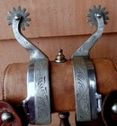 Silver Band Angle Shank Stainless Steel Horse Spurs Barb Wire Leather Straps