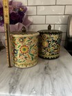 2 Colorful Daher Tin Metal Retro Floral Containers Holland Embossed Vintage Mcm