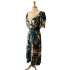 Lisa Ii Vintage Cottagecore Floral Feminine Collar Day Dress Women s 10 Teal