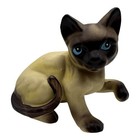 Siamese Kitty Cat Ceramic Figurine Matte Finish Playful Pose Blue Eyes Vintage