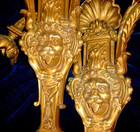 Pair Of Unique Large French Heavy Brass Sconces Lion Trophy C 1900s Pink Shades 