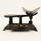 Vtg Cast Iron Miniature Balance Scale Floral W 2 Weights Farmhouse